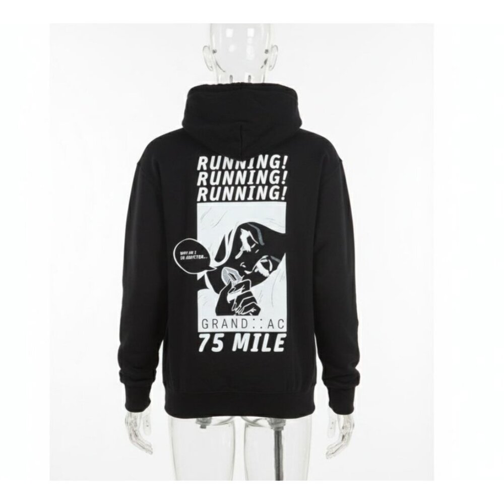 Grand AC 75 Mile Why I'm So Addicted Black Running Hoodie Sweater Men's Small